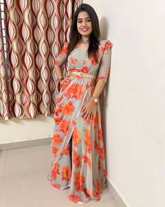 Hermoso patrón de flores Lehenga Saree colección Faux Georgette tela con impresión Digital para mujer ropa de fiesta - Product Image 3