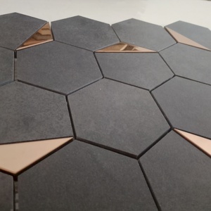 Azulejos decorativos de mosaico de cerámica mate PVD oro rosa hexagonal de 73mm para paredes y suelos de baño de 260X300MM áreas de recepción - Product Image 5