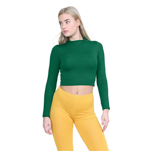 T-shirt uni à col roulé et col roulé, manches longues, extensible, basique, couleur unie, 2025 - Product Image 1