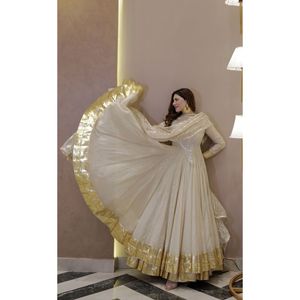 Free Shipping Wholesale Ivory <b>White</b> Georgette Pishwas Dress Gold Gota Work Anarkali <b>Maxi</b> Indian Pakistani Wedding Festive - Product Image 2