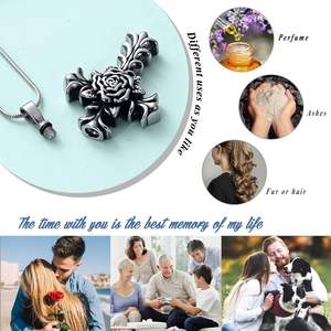 Modern Stainless Steel Rose Shape Cremation <b>Urn</b> Pendant <b>Necklace</b> Custom Size Memorial Cross <b>for</b> <b>Ashes</b> Personalized Jewelry - Product Image 3