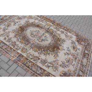 Alfombra turca Vintage de 5,5x8,4 pies, marrón, Beige, lana de retazos, área grande, rectángulo, estilo clásico Tabriz para sala de estar, látex - Product Image 4