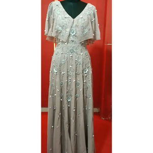 Rajgadhia Exports Formal Wedding Beaded Fancy Party Evening <b>Gown</b> Chapel Train Floor-Length V-neck Polygeorget Material for Women - Product Image 4