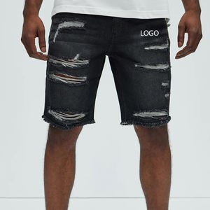 Shorts en jean déchirés élégants pour hommes, option de logo personnalisé, tissu en coton mélangé / Design tendance avec fermeture à boutons, prix avantageux - Product Image 1