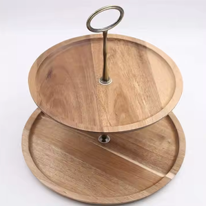 Plateau de service en bois d'acacia et bambou à 2 niveaux Cupcake Desserts Fruits Snack Holder avec logo laser écologique quantité minimale de commande 100pcs - Product Image 6