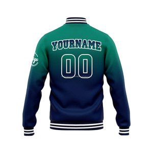 Veste universitaire personnalisée en laine et cuir pour marques de luxe avec col montant et broderie décorative sur le devant - Product Image 3
