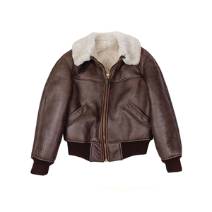 Blouson Bomber Homme en Cuir Véritable avec Col en Fourrure, Fermeture Éclair, Style Moto Hiver, Épais, Coupe-Vent, Streetwear, Logo Avant, 440g - Product Image 1