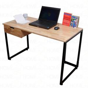 120x60cm Rubber Wood <b>Computer</b> <b>Desk</b> with Drawers BD68029-Iron Legs - Product Image 1