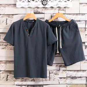 Conjunto de verano de algodón de media manga, ropa fresca, conjunto de verano para mujer, elegante, de moda, aspecto inteligente, conjunto de verano para hombre, ropa de playa suelta y suave - Product Image 4