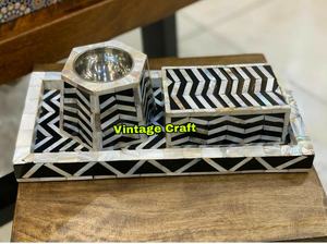 Premium Quality Modern Style Table Wear Acrylic Tray With <b>MOP</b> Inlay Acacia <b>Handle</b> at Factory Price - Product Image 3