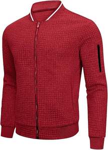 Blouson aviateur rouge vif d'hiver léger pour hommes, décontracté avec poches latérales confortables réglables, poignets élastiques à fermeture éclair sur le devant - Product Image 3