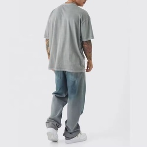 T-shirt pour homme, coupe ample, manches courtes, col rond, tricoté, 100% coton, lavage à l'acide, séchage rapide, streetwear - Product Image 2