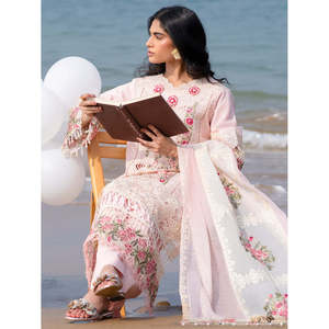 Mahnur <b>Chiffon</b> Embroidered Shirt with Dupatta and Embroidered <b>Trouser</b> Set-BIC-4762 - Product Image 4