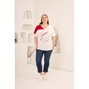 T-shirt imprimé pierre grande taille orné, écru rouge - Product Image 6