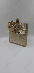 Luxury Mother of <b>Pearl</b> <b>Clutch</b> with Gold Wire Fan Frame <b>Pearl</b> Chip Floral Top Handmade Bridal Evening Statement <b>Bag</b> - Product Image 3