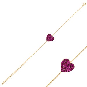 Dainty Heart Shape CZ Stone Design <b>Charm</b> Bracelet Turkish Handmade Women's 925 Sterling Silver Rhodium Plated Certified Jewelry - Product Image 5
