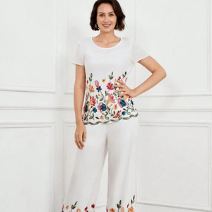 ชุดเสื้อตัวสั้นปักลายสีพื้นสำหรับผู้หญิงใส่ไปสำนักงานและสวมใส่สบายๆใหม่ฤดูร้อน - Product Image 1