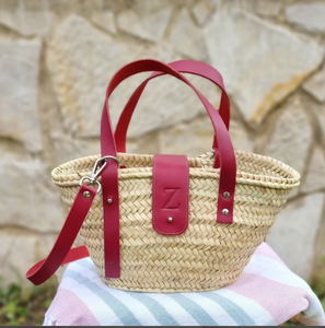 Sac en paille tendance avec poignées en cuir, sac en paille tissé personnalisé avec initiales, panier marocain - Product Image 1