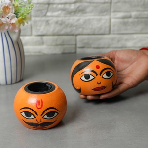 Wood Hand Painted <b>Tealight</b> <b>Holder</b> Ethnic Indian Home Decor Elephant Diya Diwali Gifts Pooja Return Gift Multicolor Candle Stand - Product Image 5