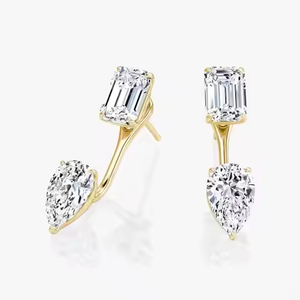 Crystal Mirage 10K Gold Lab Grown Diamond <b>Long</b> Designer <b>Earrings</b> <b>for</b> <b>Women</b> Party Ultra-Chic Modern Style - Product Image 1
