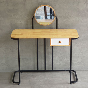 Mini Natural Wood <b>Makeup</b> Vanity <b>Table</b> <b>with</b> LED <b>Lighted</b> Mirror Iron Legs-BTD68062 Minimalist Design Style - Product Image 5
