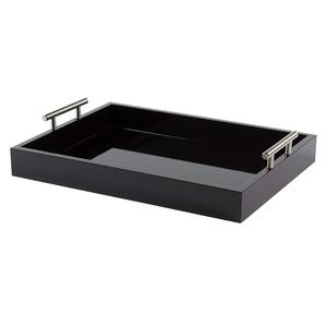 Plateau de service en bois noir brillant de luxe avec poignées en métal inoxydable pour ottoman, table basse, décoration d'hôtel, plateau de service - Product Image 1
