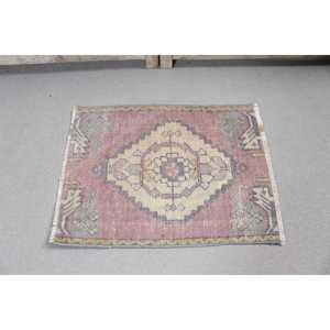 Tapis turc, tapis vintage 2,1x1,9 pieds, tapis oriental en laine rouge et bleu - Product Image 3