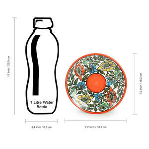 Juego de 6 Platos Laterales/Tercioplatos de Cerámica Multicolores Naranja Pintados a Mano con Diseño Bohemio Mughal Bagheecha, Aptos para Microondas - Product Image 4