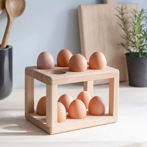 Estante de madera para huevos para exhibición de encimera de almacenamiento de cocina de granja y decoración rústica de campo - Product Image 1