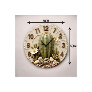 Colorful Cactus Plant Patterned <b>Wooden</b> Silent Table <b>Wall</b> <b>Clock</b> 50cm Perfect Gift Idea - Product Image 3