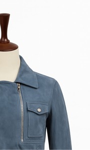 <b>Men</b> Winter Vintage Goat Suede Sky <b>Blue</b> Motorcycle <b>Jacket</b> Inspired Stand Collar Front Casual Outerwear - Product Image 5