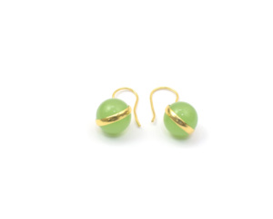 Boucles d'oreilles en pierres précieuses Prehnite plaquées or 18 carats faites à la main forme de rondelle cerceau cadeau de mode pour elle fabriqué à partir de résultats de pierre en laiton - Product Image 4