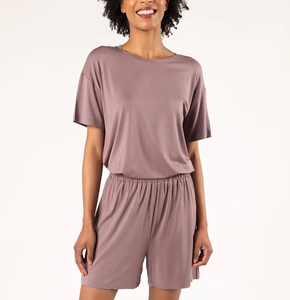 Women Lounge <b>Short</b> Set Bamboo Spandex Summer <b>Pyjamas</b> Solid Color Sleepwear for Women - Product Image 1