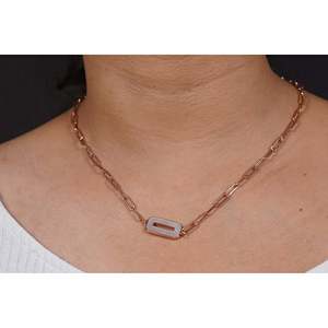 Cadena de Eslabones Geométricos - Plata de Ley 925 con Madreperla y Oro Rosa - Regalo Perfecto - Product Image 1