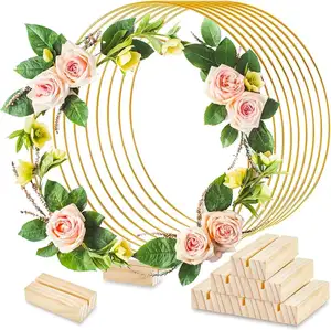 Gold Metal Floral Hoop Centerpiece Stand Wedding Table Decorations with Flower Wreath Rings Arch Style Arch Table Decorations