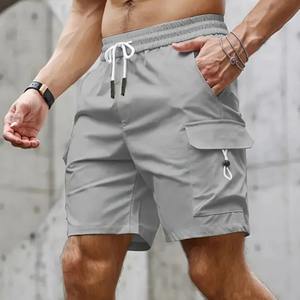 Short de course double couche pour homme Poches à fermeture éclair Motif solide Gym Fitness Vêtements d'entraînement Été Taille moyenne 2XL - Product Image 4