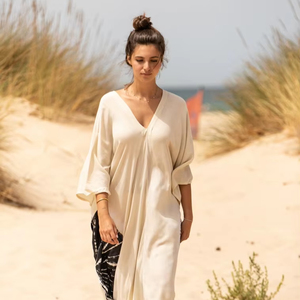 Vestido caftán exclusivo para mujer, cubierta de Playa Larga, diseño Floral estampado Digital moderno, técnica bordada de manga 3/4 Maxi - Product Image 1