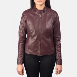 Cuero genuino Otoño Invierno nueva llegada chaqueta de manga larga para mujer ropa de calle cuello redondo Casual rojo PU abrigo - Product Image 1