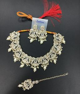 Conjunto de collar de Gargantilla Kundan pesado chapado en oro indio con parte trasera Meenakari para niñas mujeres ropa de fiesta - Product Image 1