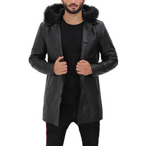 Manteau long sur mesure pour homme en cuir de vachette avec capuche, col montant, logo frontal, respirant, coupe régulière, coupe-vent, pour l'extérieur, hiver 2026, dernière collection - Product Image 1