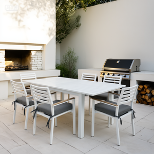 Conjunto de <span class=keywords><strong>Comedor</strong></span> de Aluminio Moderno, Resistente y Portátil para <span class=keywords><strong>6</strong></span> <span class=keywords><strong>Personas</strong></span>, Mesa de Patio Extensible, Sillas Acolchadas, Ecológico - Product Image 2