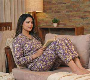 Women's Pure Cotton Woven Thermal V-Neck Pajama Set Handmade Bridal <b>Night</b> <b>Dress</b> Elastic Waist Soft Comfortable - Product Image 6