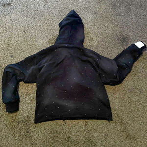 Ropa de calle personalizada para hombre, Sudadera con capucha curva recortada con dobladillo crudo, parche desgastado lavado con ácido, bordado, estampado de Sol de rizo francés - Product Image 2