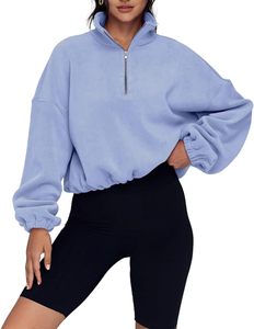 เสื้อฮู้ดแขนยาวแบบสั้นสำหรับผู้หญิงเสื้อมีฮู้ดผ้าฟลีซผ้าฝ้ายสีน้ำตาลมีเชือกผูกสำหรับใส่ออกกำลังกาย - Product Image 5