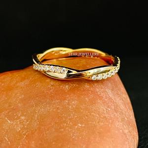 Anillo de bodas de oro macizo de 14K con diamantes naturales. - Product Image 4