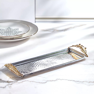 Plateau de service de nourriture décoratif attrayant plateau à biscuits en acier inoxydable avec bords ronds pour les fournitures de villégiature à domicile - Product Image 2