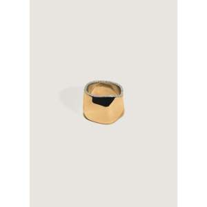 Mira Sculptural Cigar Band <b>Ring</b> <b>Adjustable</b> Stainless Steel Diamond Gold Inlay Free Size Fashionable <b>Ring</b> Accessories Gift - Product Image 1