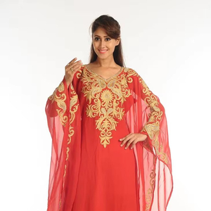 Caftán rojo Georgette con trabajo Zari - Product Image 1