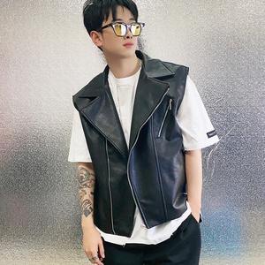 New <b>Men</b> PU Vest Black Biker Motorcycle Hip Hop <b>Waistcoat</b> Male Leather Punk Solid Black Sleeveless Loose Jacket Streetwear - Product Image 2