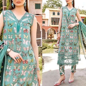 Traje tradicional pakistaní de lino bordado de 3 piezas para mujer, Ropa Étnica Formal que incluye ropa Shalwar Kameez Salwar Kameez - Product Image 3